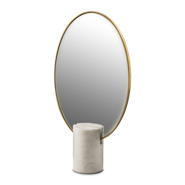 Oval Mirror with marble Base - White
